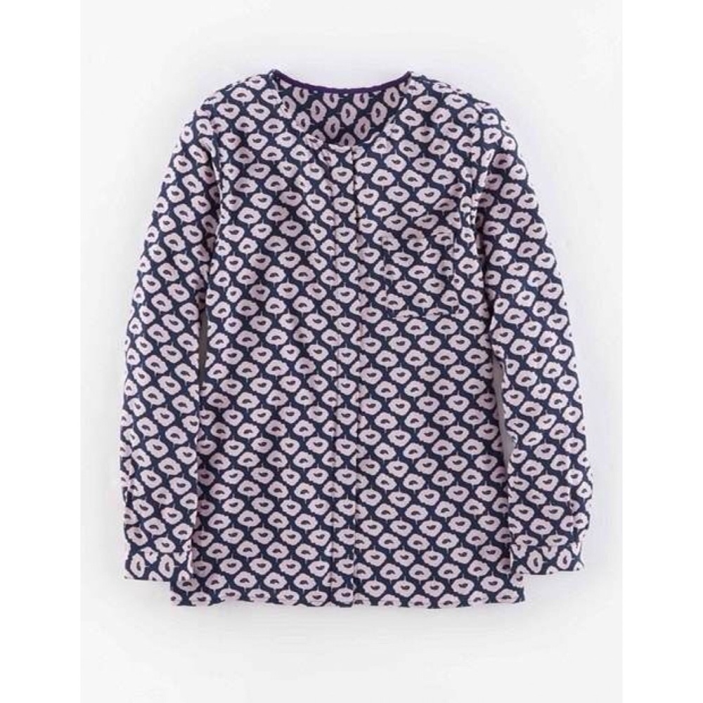 Boden Navy and Light Pink Geometric Long-Sleeve Blouse
